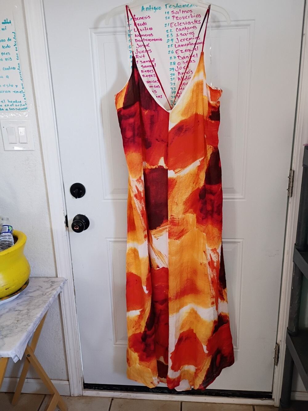 Worthington Abstract Print Sleeveless Maxi Slip Dress Orange Red Xlarge